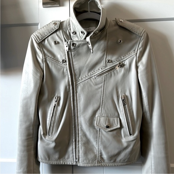 IRO Blondie Studded Leather Jacket Grey - Picture 5 of 16